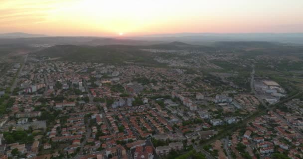Luftaufnahme Der Dächer Über Der Stadt Narbonne Mittelmeer Sonnenuntergang Frankreich — Stockvideo