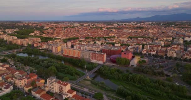 法国佩皮尼昂的空中景观 从上面可以看到的住宅建筑和泰特河 城市中心 — 图库视频影像