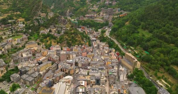 Luchtfoto Van Andorra Vella Hoofdstad Van Andorra Pyreneeën Tussen Frankrijk — Stockvideo