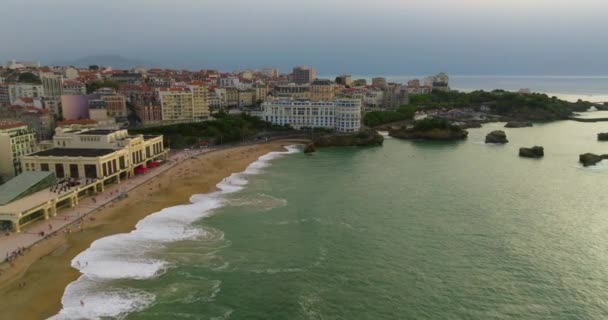 Biarritz Grande Vista Aérea Praia Principal Cidade Biarritz Tarde Ensolarada — Vídeo de Stock