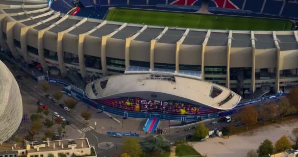 フランス サッカーチームのためのルパーク プリンセス スタジアムの空中ビュー サンジェルマン — ストック動画