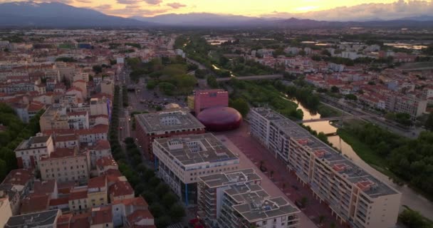 Die Gründung Der Französischen Stadt Perpignan Liegt Direkt Meer Luftaufnahme — Stockvideo