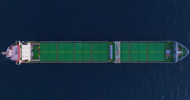 Aerial View Green Cargo Ship Anchored Sea — Stock Video