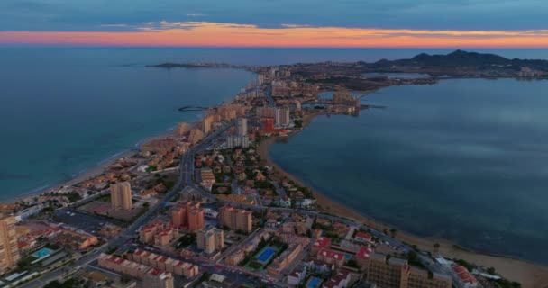 Vista Aérea Playa Manga Del Mar Menor Murcia España Mar — Vídeo de stock