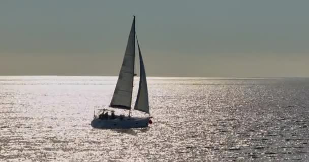 航景游艇在开阔的海面上航行 Yachting视频 上面的游艇 刮风时的游艇 — 图库视频影像