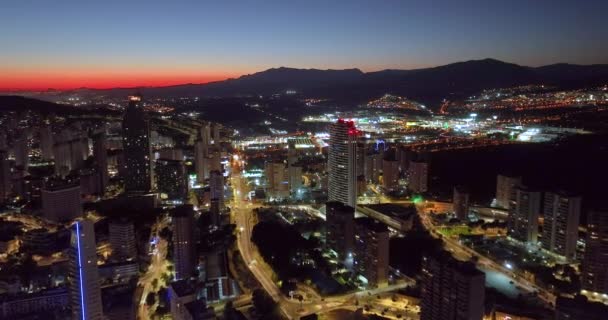 Benidorm Spanya Nın Gökyüzü Manzaralı Yüksek Binaları — Stok video