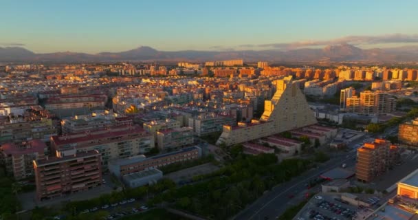 Alicante Sonnenuntergang Über Dem Stadtzentrum Von Alicante Spanien Luftaufnahme Einer — Stockvideo