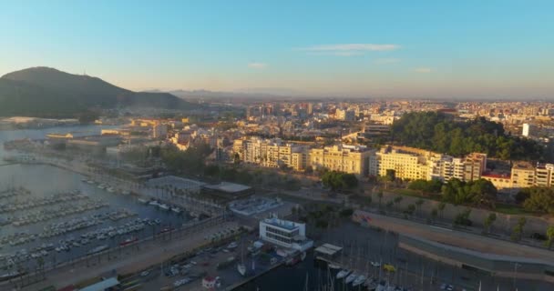 Panorama Luftaufnahme Der Stadt Cartagena Der Mittelmeerküste Mit Blick Auf — Stockvideo
