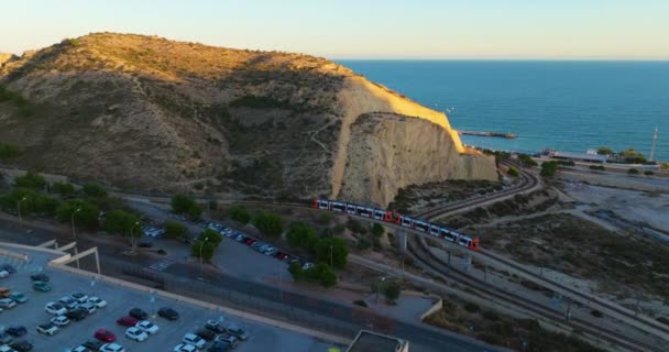 Alicante Sonnenuntergang Über Dem Stadtzentrum Von Alicante Spanien Luftaufnahme Einer — Stockvideo