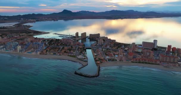 Flygfoto Över Manga Del Mar Menor Murcia Spanien Medelhavskusten Flygbilder — Stockvideo