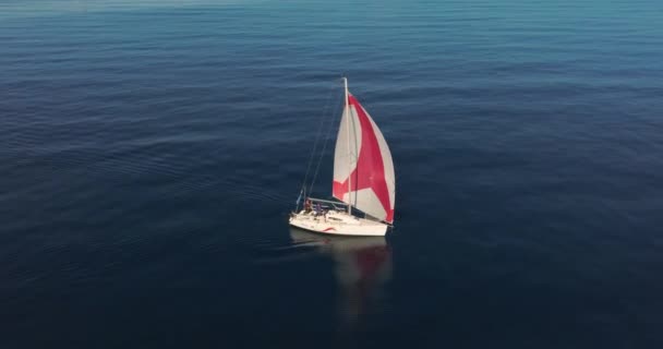 Вид Воздуха Яхта Плавает Открытом Море Ветреной Воздушной Подушке Солнце — стоковое видео