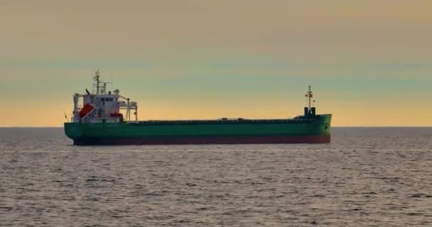 Aerial View Bulk Cargo Carrier Sea Ship Anchored Sea Waiting — Stock Video