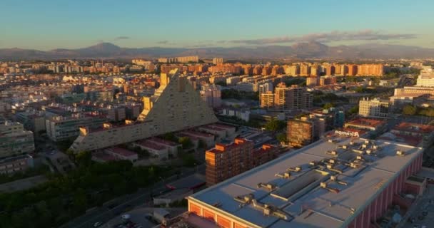 Alicante Zonsondergang Boven Het Centrum Van Alicante Stad Spanje Luchtfoto — Stockvideo
