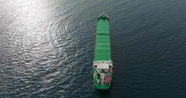 Statek Transportowy Zakotwiczony Morzu Widok Lotu Ptaka — Wideo stockowe