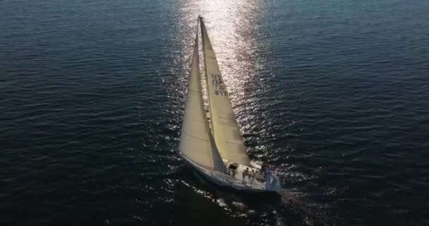Luftaufnahme Jachtsegeln Auf Offener See Bei Windigem Wetter Aus Der — Stockvideo