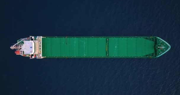 Bulkfartyg Ankrat Havet Flygbild — Stockvideo