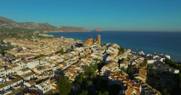 Uitzicht Vanuit Lucht Spaanse Stad Altea Met Het Centrum Van — Stockvideo