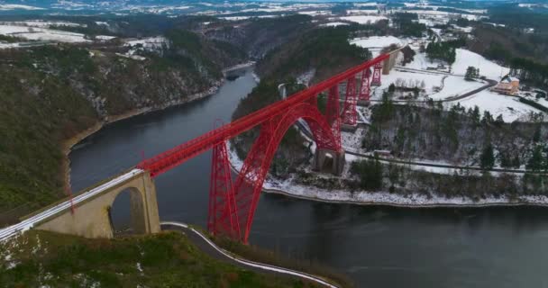 Vista Invierno Desde Dron Del Viaducto Garabit Puente Arco Ferroviario — Vídeo de stock