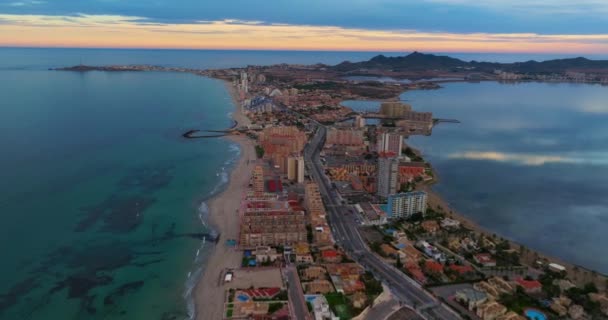 Vista Aérea Manga Del Mar Menor Atardecer Región Murcia España — Vídeo de stock