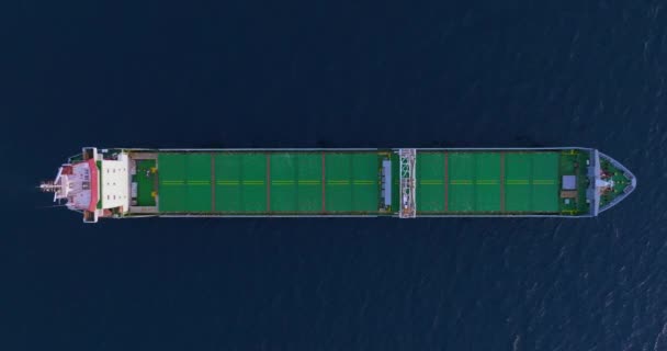 海上に停泊する空中ビューグリーン大型貨物船 — ストック動画