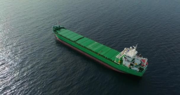 散装货船停泊在海里 空中景观 — 图库视频影像