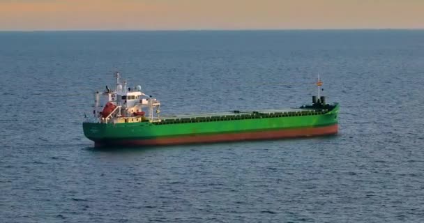 Limana Girmek Için Denize Demir Atmış Büyük Kargo Gemisinin Hava — Stok video