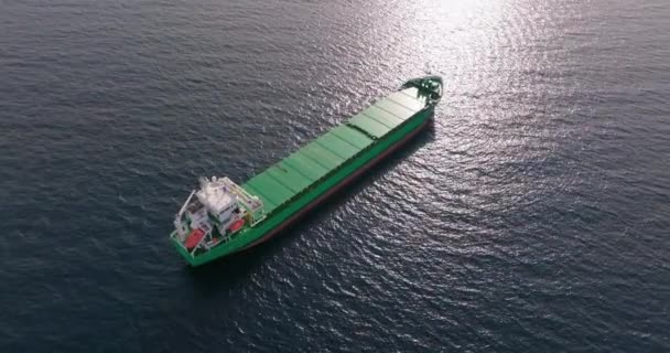 Ömlesztettáru Szállító Hajó Tengerbe Horgonyzott Légi Felvétel — Stock videók