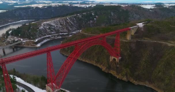 Vista Invernale Dal Drone Garabit Viaduct Ponte Arco Ferroviario Francia — Video Stock