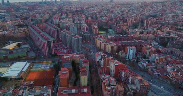 Sekizgen Binalarla Barselona Nın Panoramik Hava Manzarası Sokaklar Bloklar Şehir — Stok video