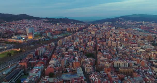 Sekizgen Binalarla Barselona Nın Panoramik Hava Manzarası Sokaklar Bloklar Şehir — Stok video