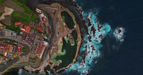 Vista Aérea Belas Piscinas Vulcânicas Porto Moniz Ilha Madeira Oceano — Vídeo de Stock