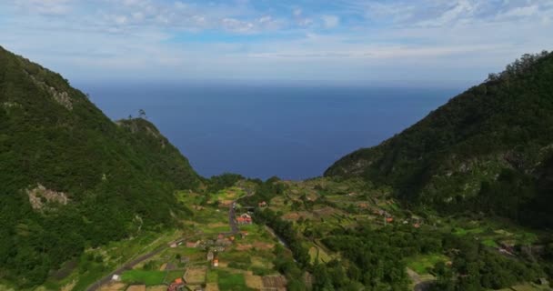 Malownicza Zielona Dolina Maderze Portugalia Widok Lotu Ptaka Widok Lotu — Wideo stockowe