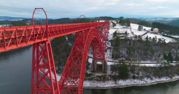 Luftaufnahme Von Der Drohne Des Garabit Viadukt Eisenbahnbogenbrücke Frankreich — Stockvideo