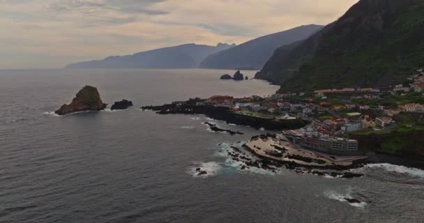 Вид Повітря Місто Порту Моніс Острові Мадейра Атлантичному Океані Природні — стокове відео