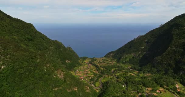 Scenic Groene Vallei Madeira Portugal Luchtfoto Drone Uitzicht Luchtfoto Van — Stockvideo
