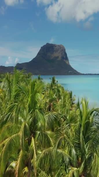 毛里求斯岛美丽的泻湖 印度洋水下瀑布的空中景观 无人机在珊瑚礁上空飞行绿松石水是游客和旅行者的梦想 — 图库视频影像