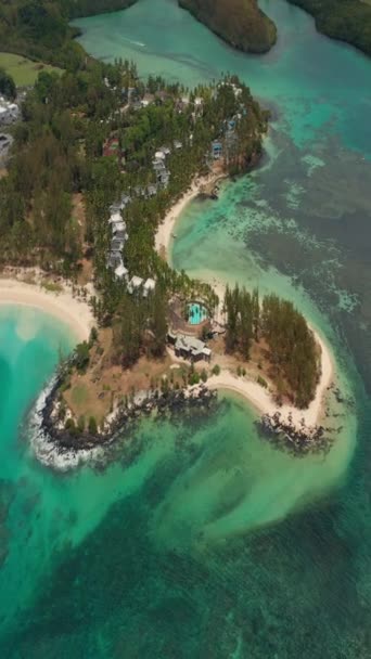 Zavřít Létat Nad Palmami Krásné Pláže Laguny Ostrov Paradise Mauriciu — Stock video