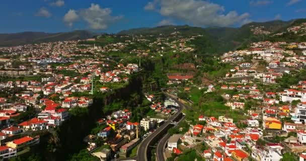 Veduta Aerea Funchal Capitale Madeiras Portogallo Drone Vola Sopra Case — Video Stock