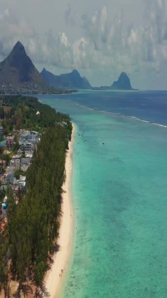 Zamknij Latać Nad Palmami Piękne Laguny Plaży Rajska Wyspa Mauritiusie — Wideo stockowe