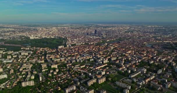 歴史的な都市リヨンの空中ビュー サンセットのリヨンの風景パノラマ フランス — ストック動画