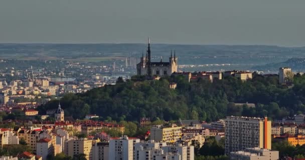 Flygfoto Över Notre Dame Fourviere Basilika Frankrike Lyon — Stockvideo