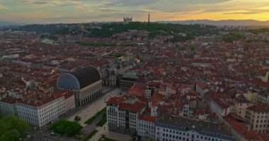 Lyon tarihi şehir merkezinin havadan görünüşü. Günbatımı Lyon Havası Lyon Fransa.