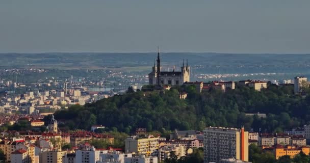 Luchtfoto Van Basiliek Notre Dame Fourviere Frankrijk Lyon — Stockvideo