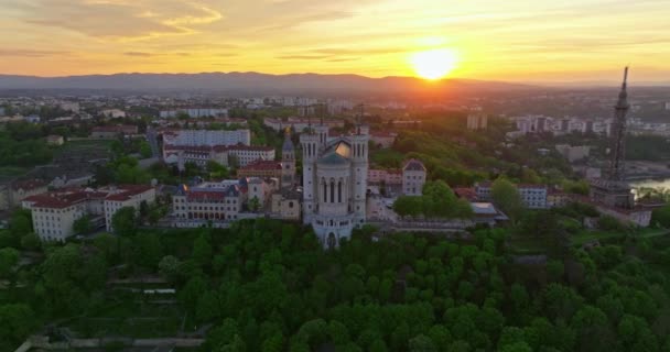 Aerial View Notre Dame Fourviere Basilica France Lyon — Stock Video