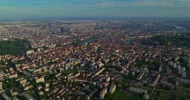 Tarihi şehir Lyon 'un hava manzarası. Günbatımında Lyon manzara manzarası, Fransa.