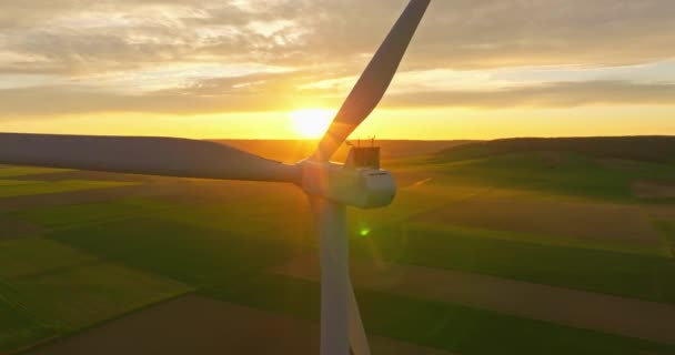Scénický Letecký Pohled Větrné Turbíny Době Západu Slunce Videoklip