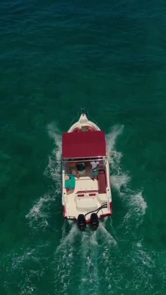 Letecký Dron Sledování Videa Luxusní Jachty Křižování Hluboké Modré Otevřené Royalty Free Stock Video