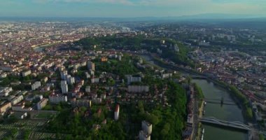 Tarihi şehir Lyon 'un hava manzarası. Günbatımında Lyon manzara manzarası, Fransa.