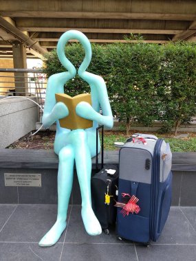 Tel Aviv İsrail 13 Eylül 2021 Ben Gurion Havaalanı, gri valiz taşıma çantası. Yüksek kalite fotoğraf