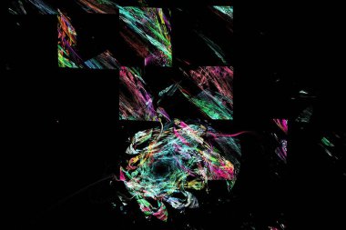 soyut arkaplan renk eğilimleri 2023, 3D illüstrasyon, grafik ve tasarım sanat projeleri için siyah çok renkli çizgiler fraktal benzersiz kompozisyon. Yüksek kalite 